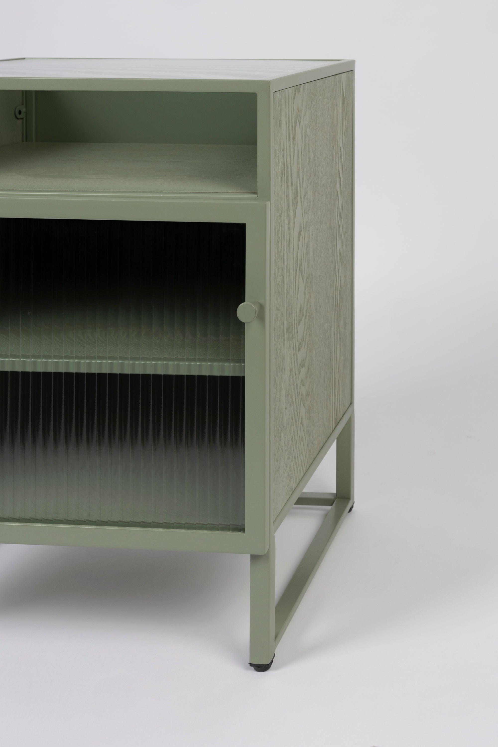 Herbe Green Wood & Ribbed Glass Bedside Table